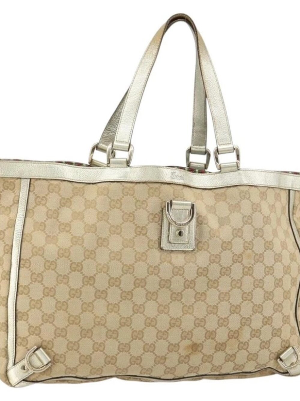 GUCCI GG Canvas Tote Bag Beige Gold 141472 Auth